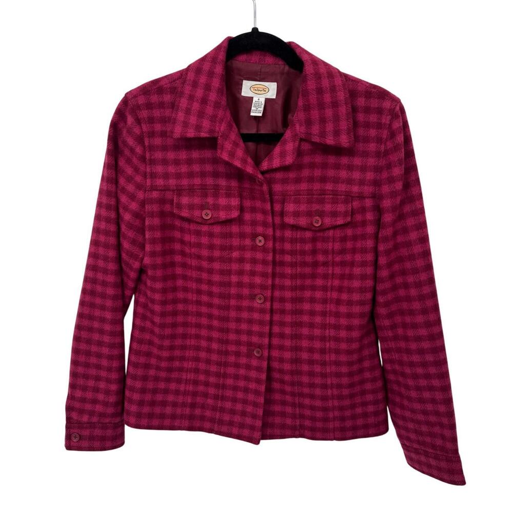Talbots‎ Sweater Jacket Shacket Womens 4 Pink Plaid Wool Blend Lined